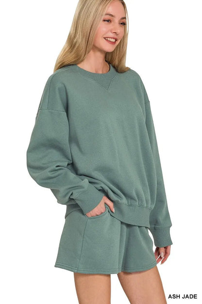 Zenana Fleece Long Sleeve Sweatshirts & Shorts Set - Bitsy Gypsy Boutique