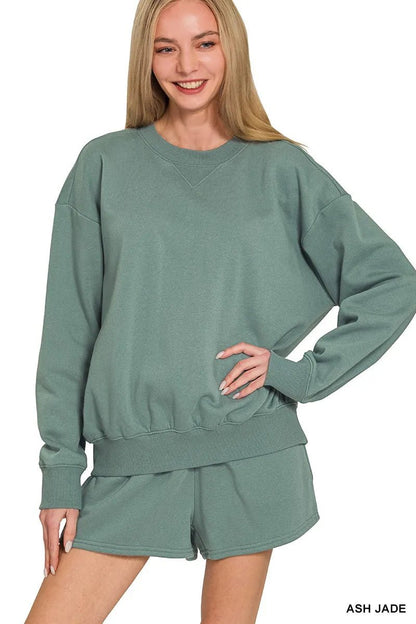 Zenana Fleece Long Sleeve Sweatshirts & Shorts Set - Bitsy Gypsy Boutique