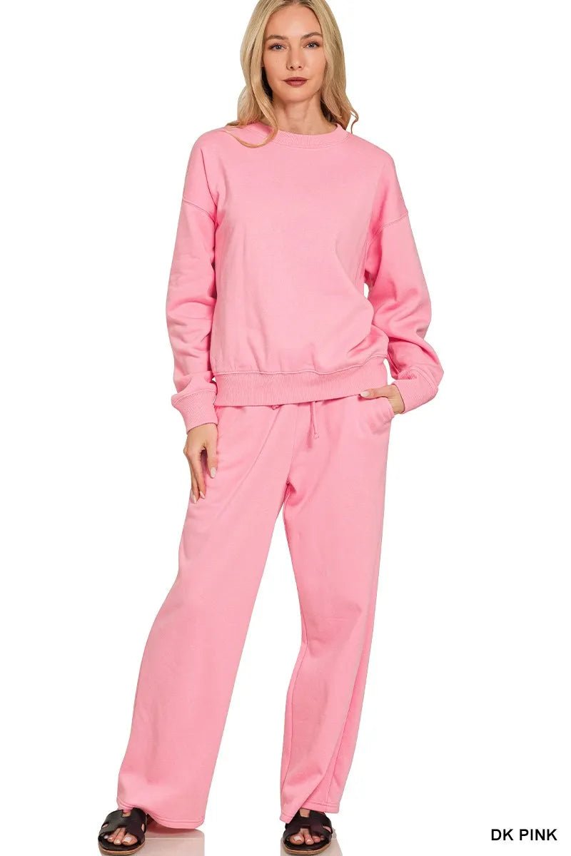 Zenana Fleece Long Sleeve Top and Sweatpants Set - Bitsy Gypsy Boutique