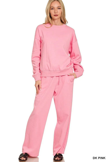 Zenana Fleece Long Sleeve Top and Sweatpants Set - Bitsy Gypsy Boutique