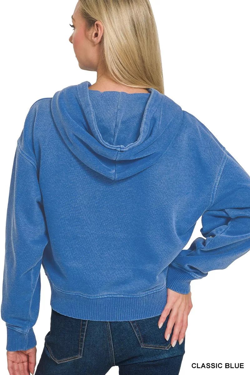 Zenana Fleece Pigment Dye Half Zip Kangaroo Pocket Hoodie - Bitsy Gypsy Boutique