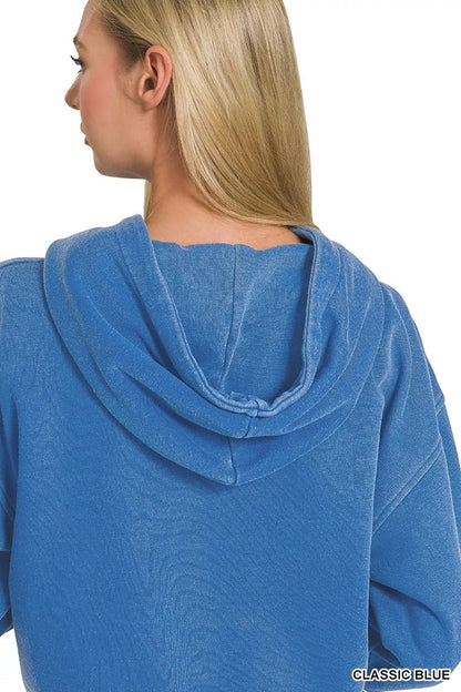 Zenana Fleece Pigment Dye Half Zip Kangaroo Pocket Hoodie - Bitsy Gypsy Boutique