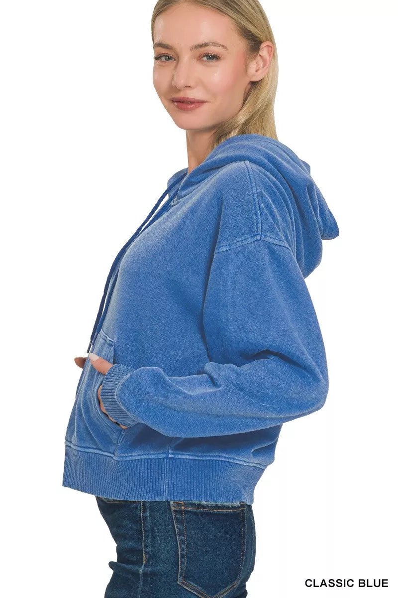 Zenana Fleece Pigment Dye Half Zip Kangaroo Pocket Hoodie - Bitsy Gypsy Boutique