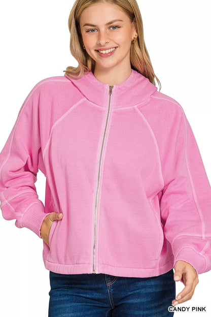 Zenana Fleece Pigment Dye Zip Up Hoodie with Pockets - Bitsy Gypsy Boutique