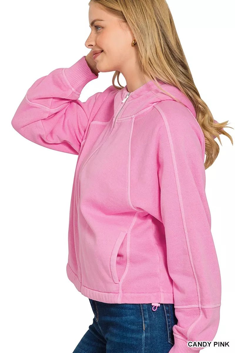 Zenana Fleece Pigment Dye Zip Up Hoodie with Pockets - Bitsy Gypsy Boutique