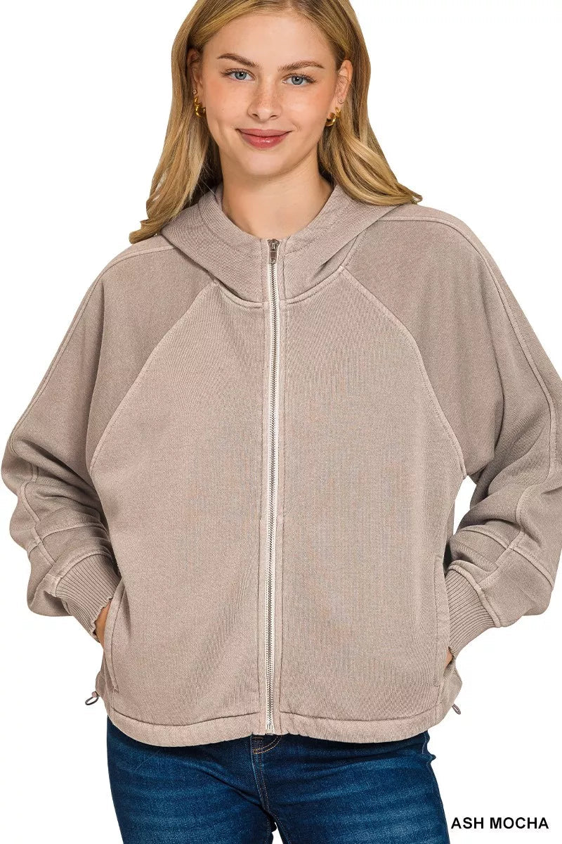 Zenana Fleece Pigment Dye Zip Up Hoodie with Pockets - Bitsy Gypsy Boutique