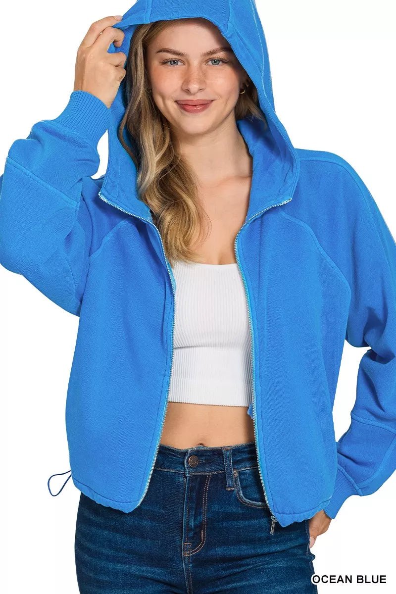 Zenana Fleece Pigment Dye Zip Up Hoodie with Pockets - Bitsy Gypsy Boutique
