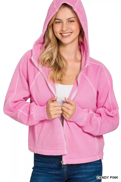 Zenana Fleece Pigment Dye Zip Up Hoodie with Pockets - Bitsy Gypsy Boutique