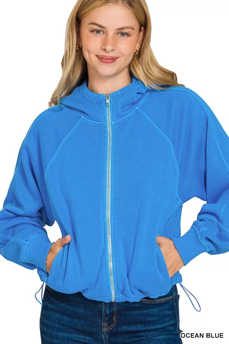 Zenana Fleece Pigment Dye Zip Up Hoodie with Pockets - Bitsy Gypsy Boutique