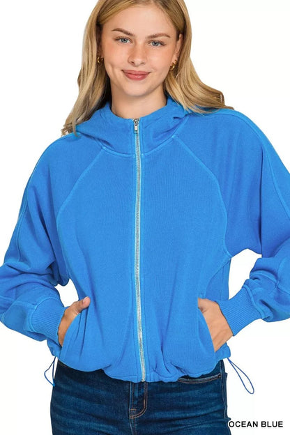 Zenana Fleece Pigment Dye Zip Up Hoodie with Pockets - Bitsy Gypsy Boutique