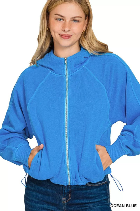 Zenana Fleece Pigment Dye Zip Up Hoodie with Pockets - Bitsy Gypsy Boutique