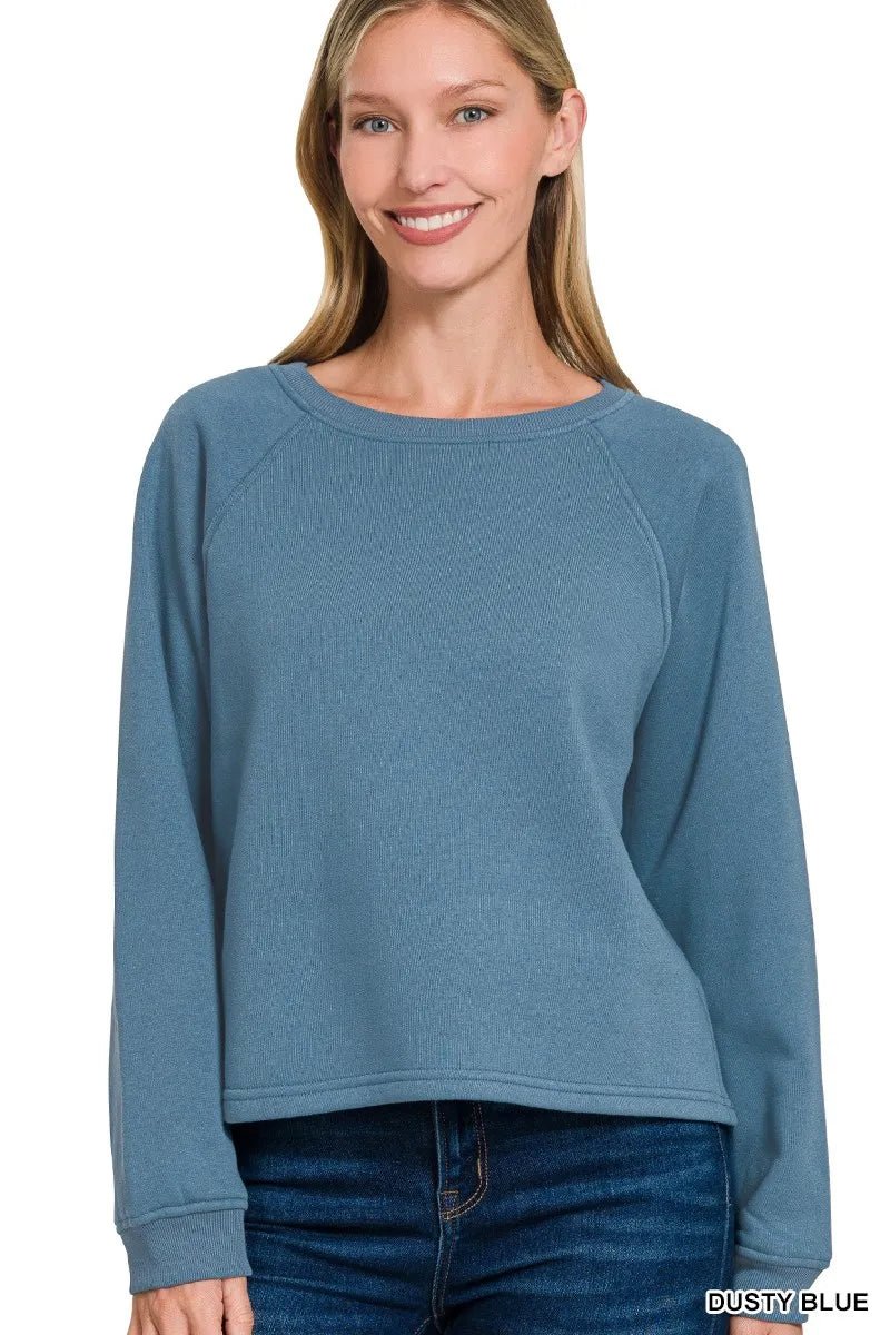 Zenana Fleece Raglan Round - Neck Sweatshirt - Bitsy Gypsy Boutique