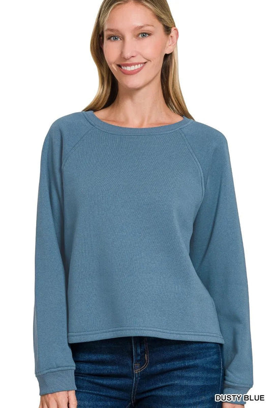 Zenana Fleece Raglan Round - Neck Sweatshirt - Bitsy Gypsy Boutique