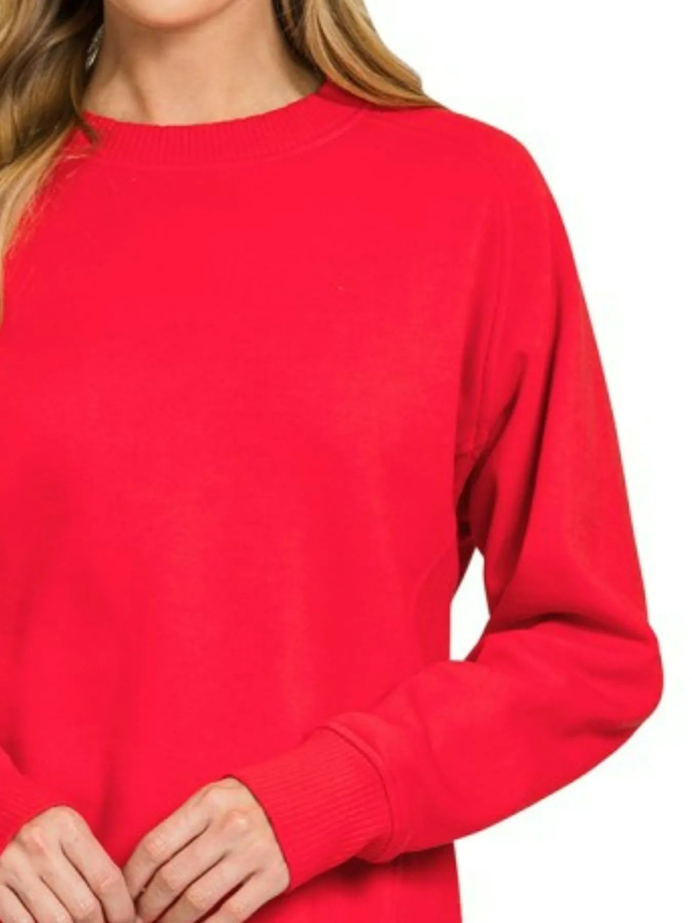 Zenana Fleece Round Neck Ribbed Side Raglan Sweatshirt - Bitsy Gypsy Boutique