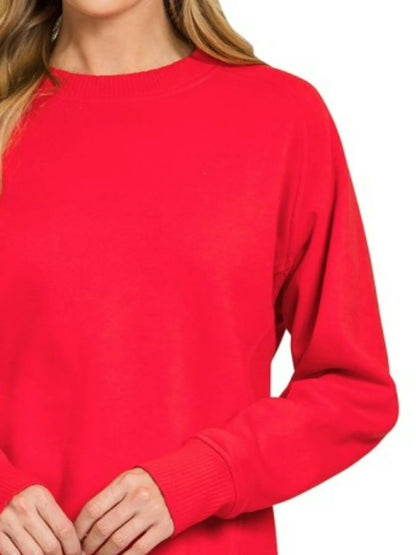 Zenana Fleece Round Neck Ribbed Side Raglan Sweatshirt - Bitsy Gypsy Boutique