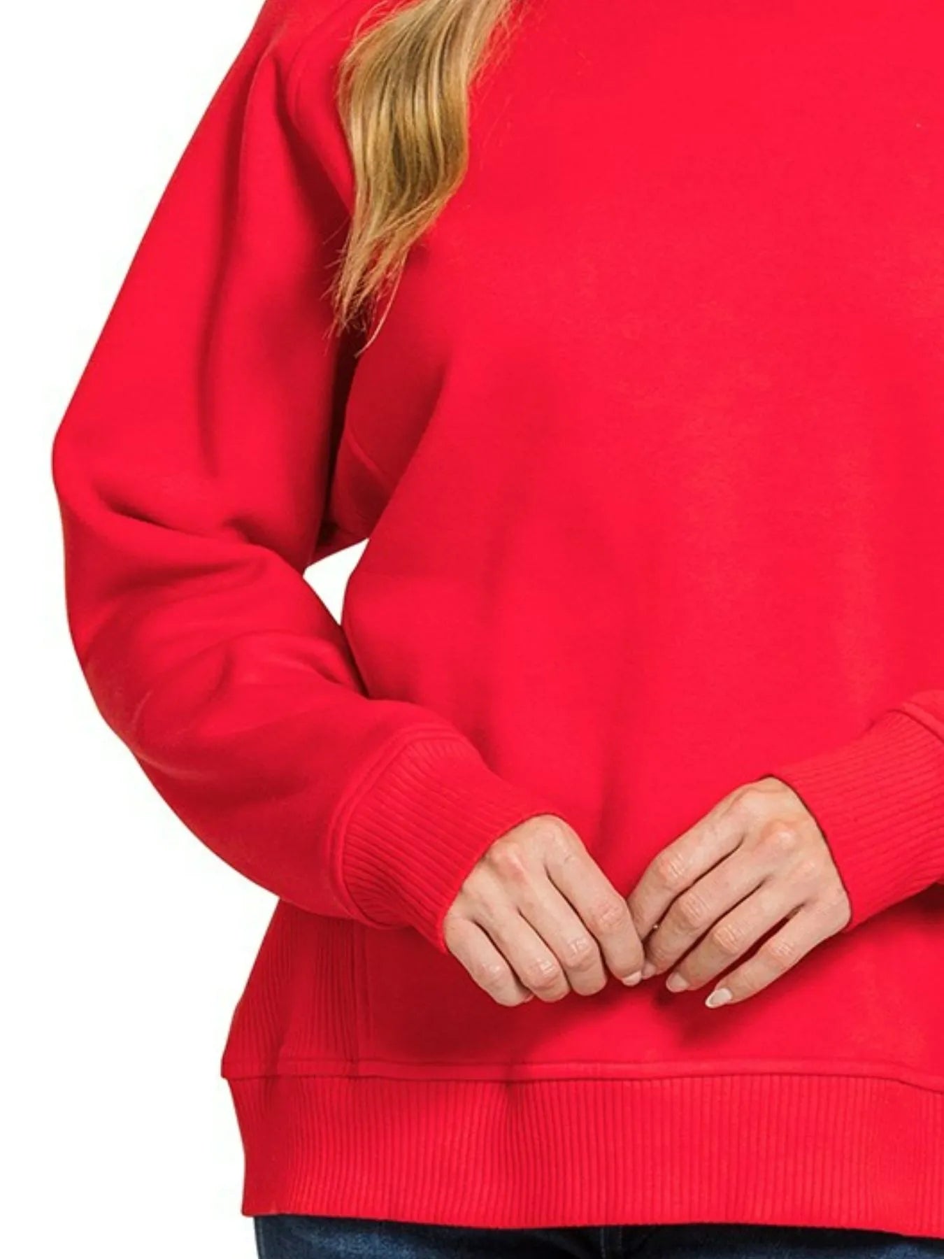 Zenana Fleece Round Neck Ribbed Side Raglan Sweatshirt - Bitsy Gypsy Boutique