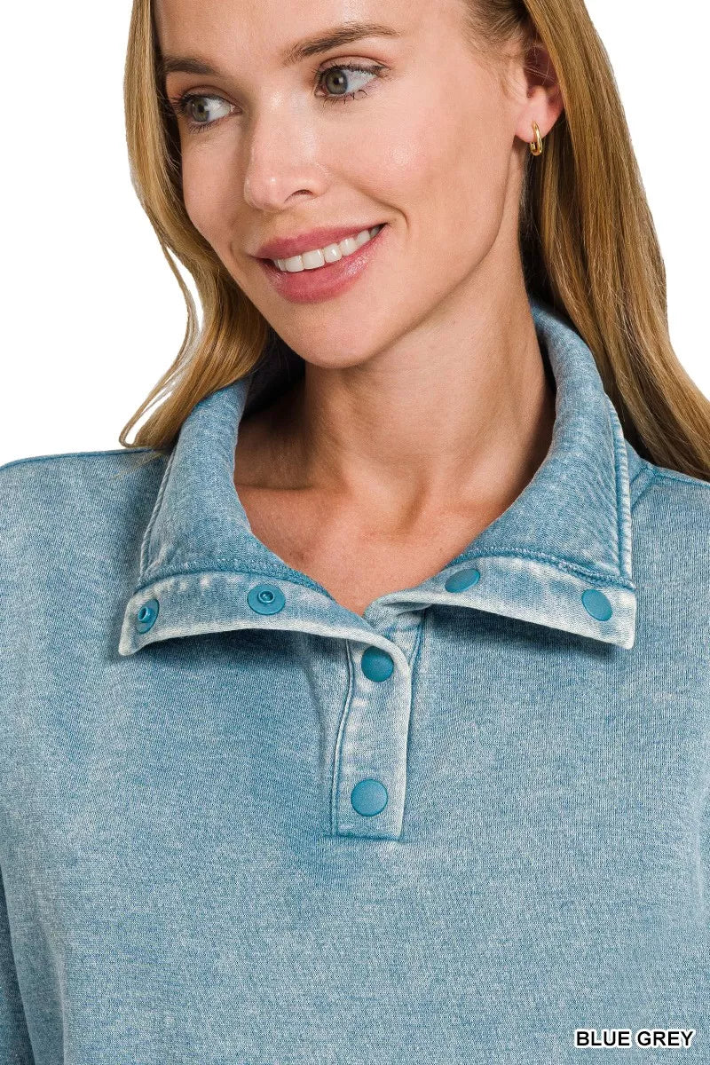 Zenana Fleece Washed High Neck Kangaroo Pocket Sweatshirt - Bitsy Gypsy Boutique