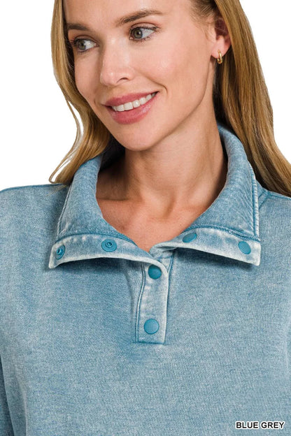 Zenana Fleece Washed High Neck Kangaroo Pocket Sweatshirt - Bitsy Gypsy Boutique