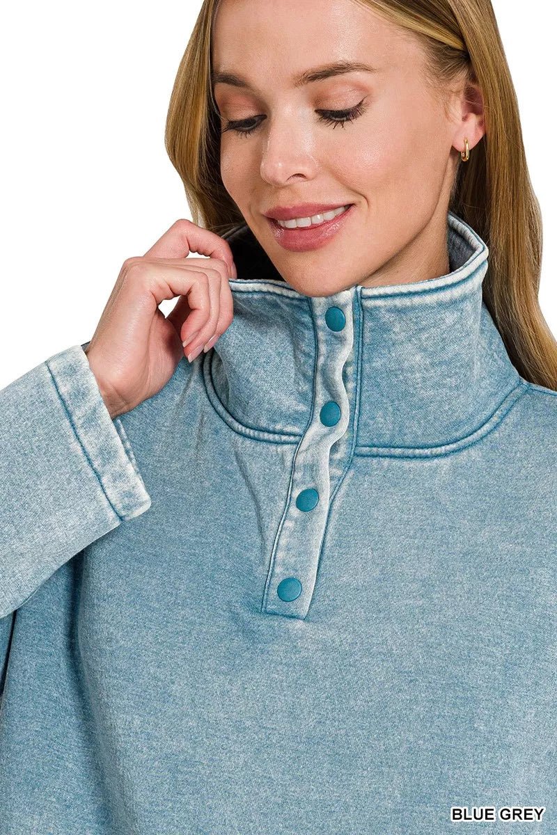 Zenana Fleece Washed High Neck Kangaroo Pocket Sweatshirt - Bitsy Gypsy Boutique