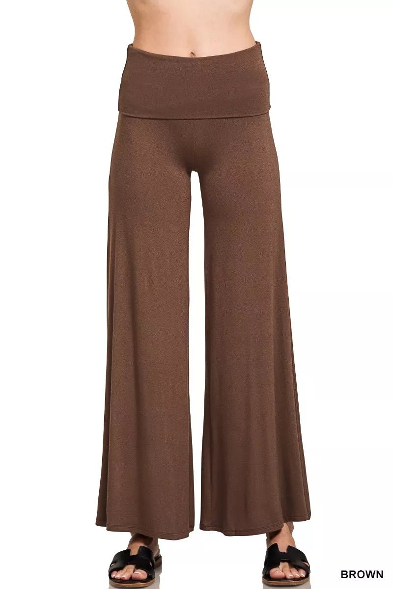 Zenana Fold Over Waist Comfy Wide Leg Pants - Bitsy Gypsy Boutique