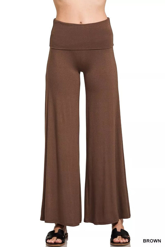 Zenana Fold Over Waist Comfy Wide Leg Pants - Bitsy Gypsy Boutique