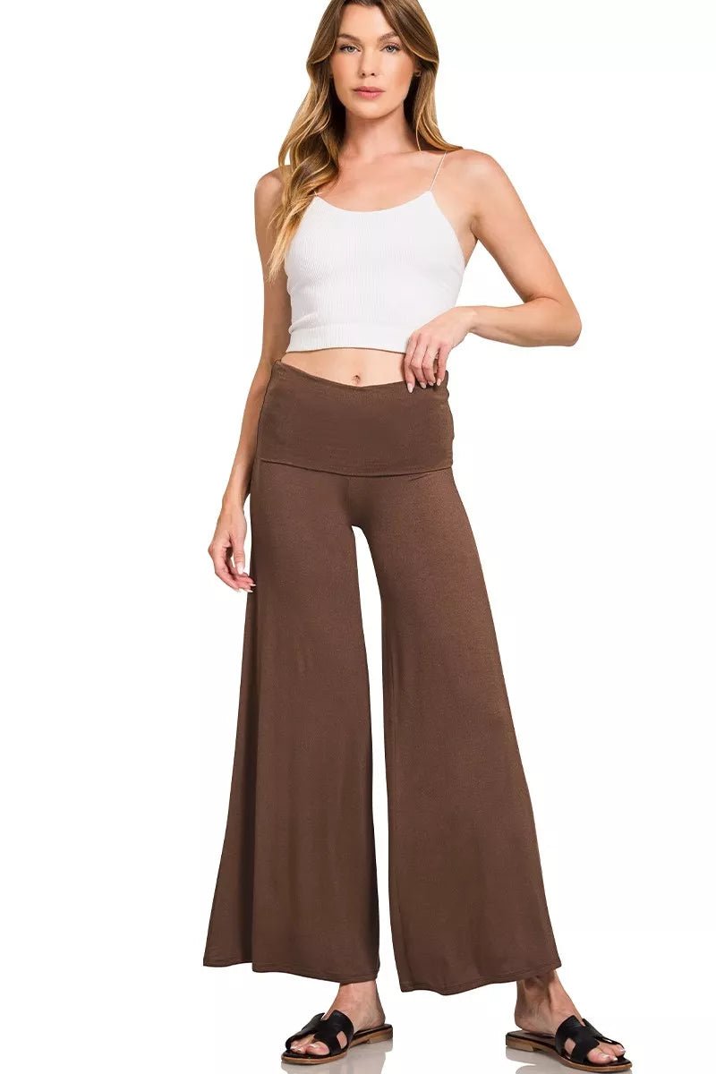 Zenana Fold Over Waist Comfy Wide Leg Pants - Bitsy Gypsy Boutique