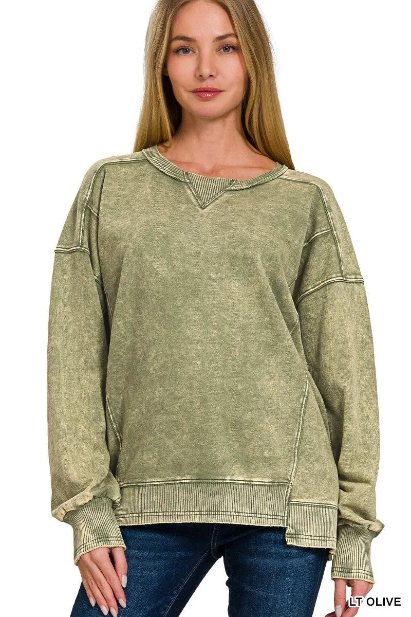 Zenana French Terry Acid Wash Pullover - Bitsy Gypsy Boutique