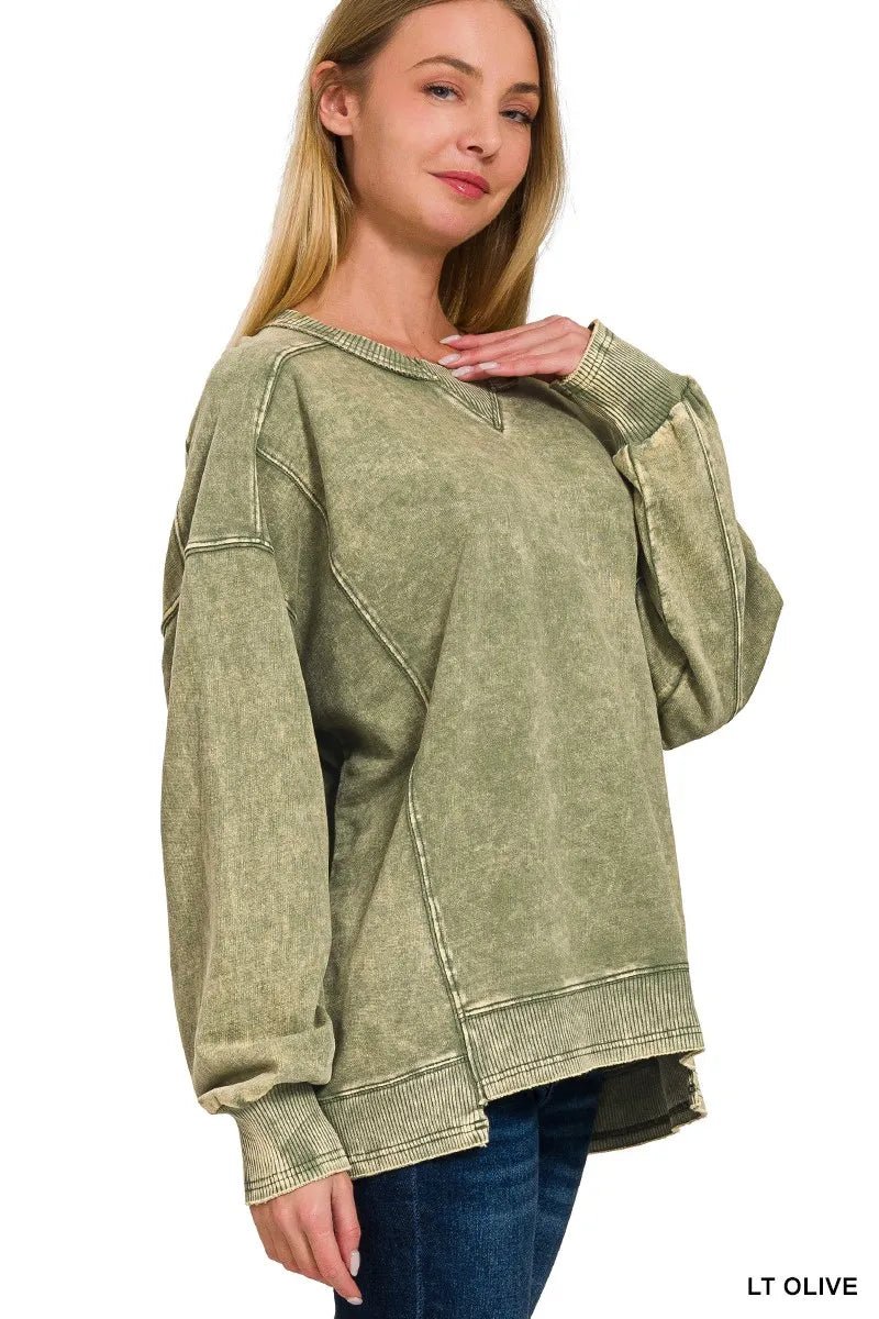 Zenana French Terry Acid Wash Pullover - Bitsy Gypsy Boutique