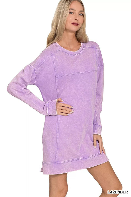Zenana French Terry Acid Washed Dress with Pockets - Bitsy Gypsy Boutique