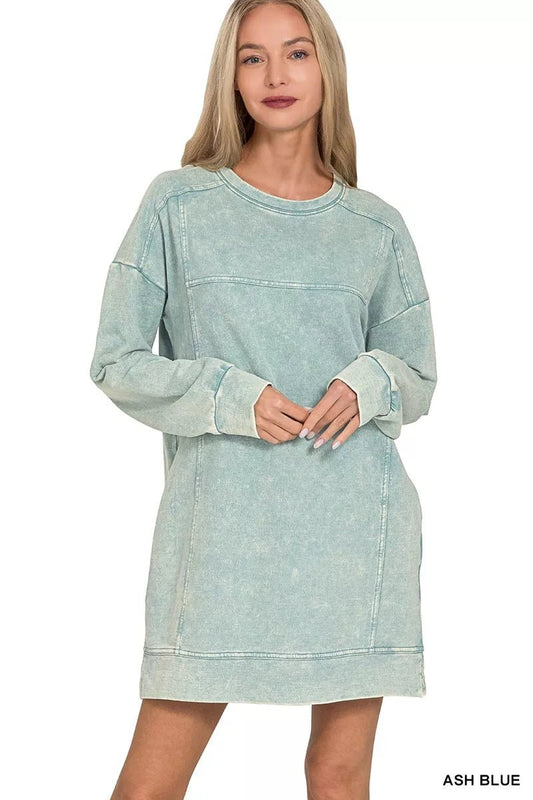 Zenana French Terry Acid Washed Dress with Pockets - Bitsy Gypsy Boutique