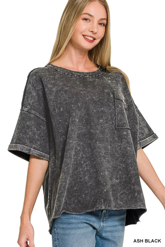 Zenana French Terry Acid Washed Exposed Seam T-shirts - Bitsy Gypsy Boutique