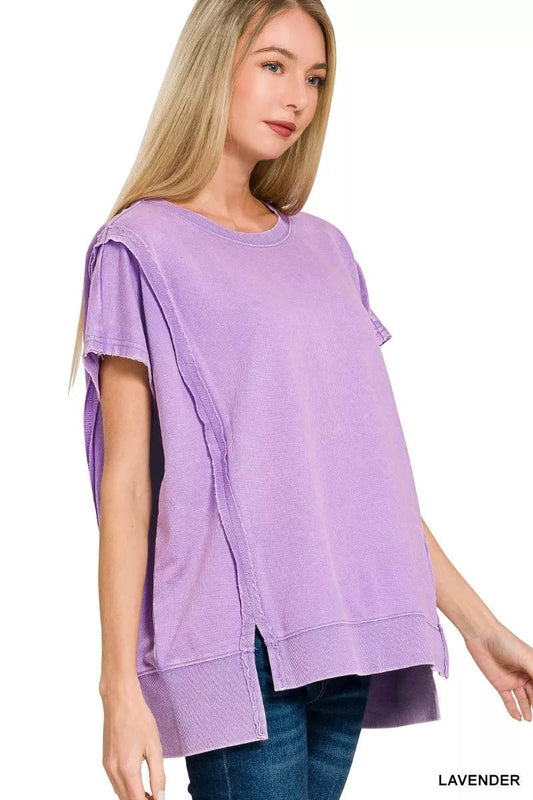 Zenana French Terry Acid Washed Hi - low Top - Bitsy Gypsy Boutique