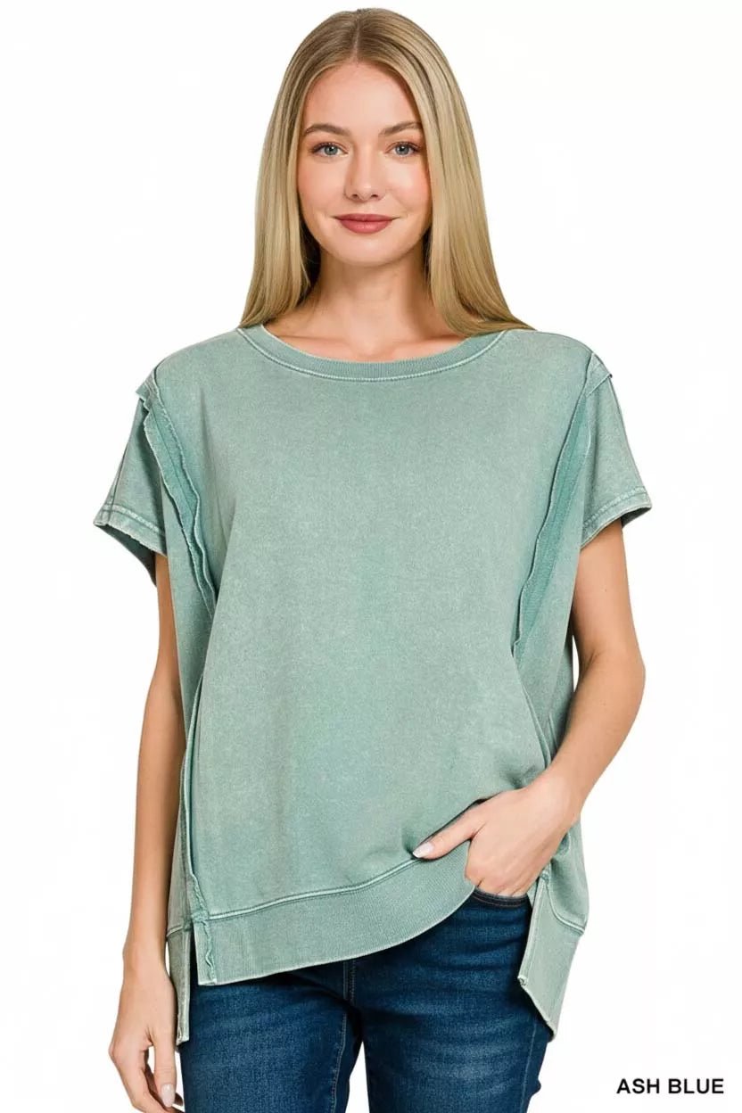 Zenana French Terry Acid Washed Hi - low Top - Bitsy Gypsy Boutique