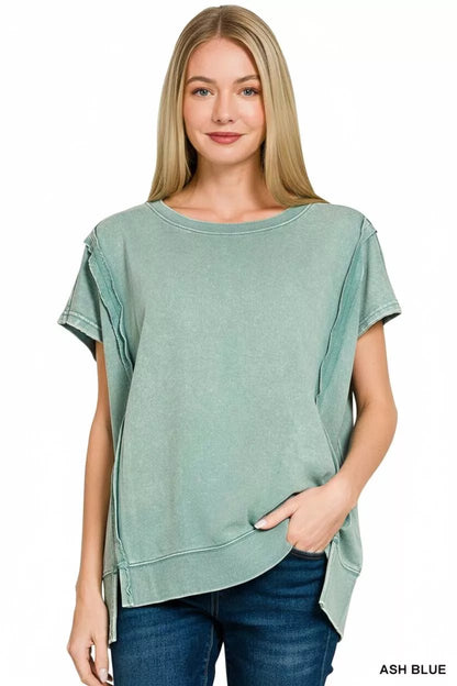 Zenana French Terry Acid Washed Hi - low Top - Bitsy Gypsy Boutique