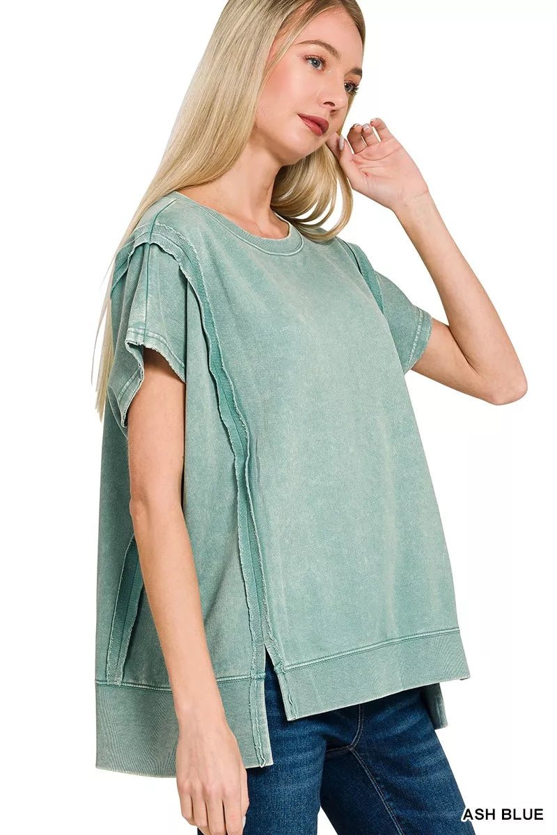 Zenana French Terry Acid Washed Hi - low Top - Bitsy Gypsy Boutique