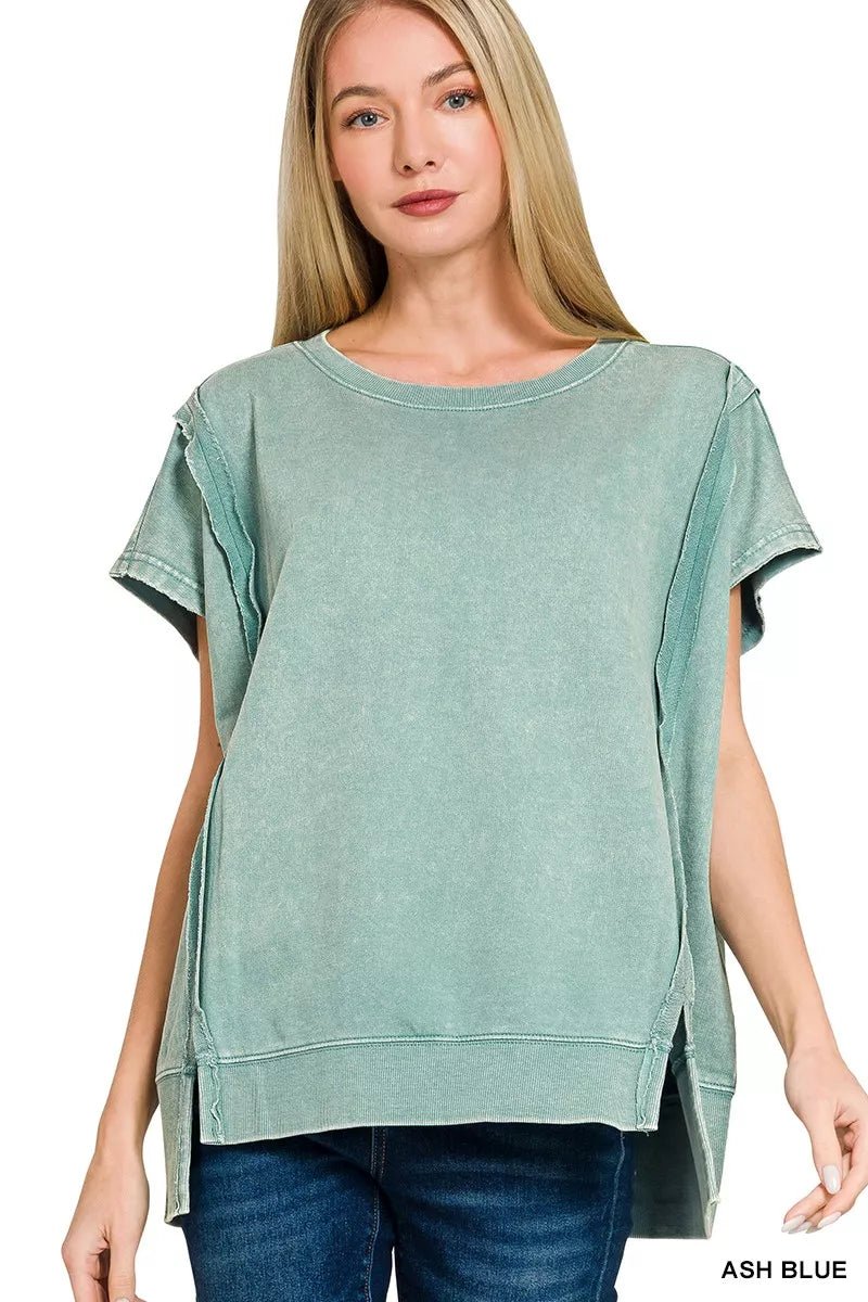 Zenana French Terry Acid Washed Hi - low Top - Bitsy Gypsy Boutique