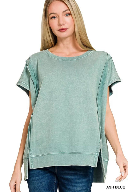 Zenana French Terry Acid Washed Hi - low Top - Bitsy Gypsy Boutique