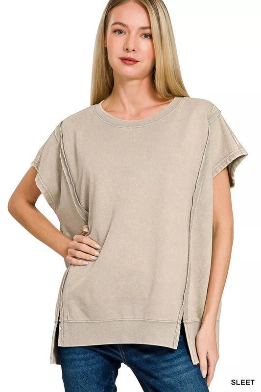 Zenana French Terry Acid Washed Hi - low Top - Bitsy Gypsy Boutique