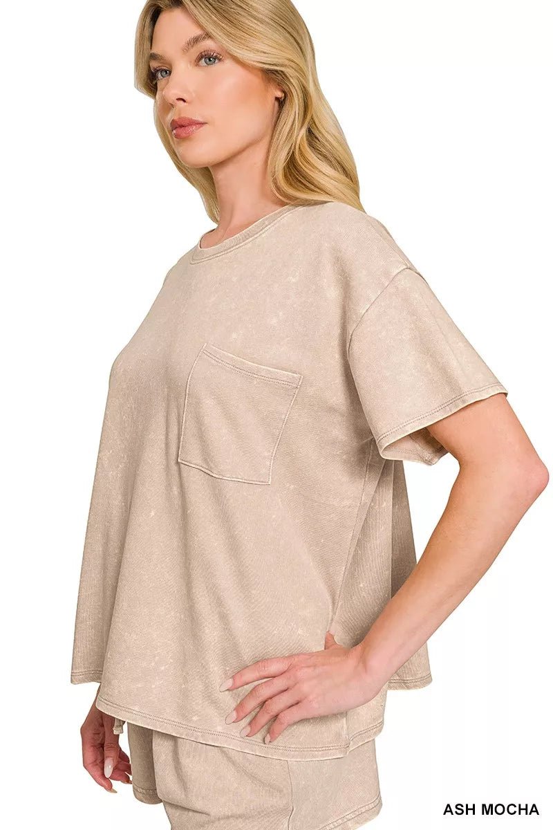 Zenana French Terry Acid Washed Relaxed Top & Short Set - Bitsy Gypsy Boutique