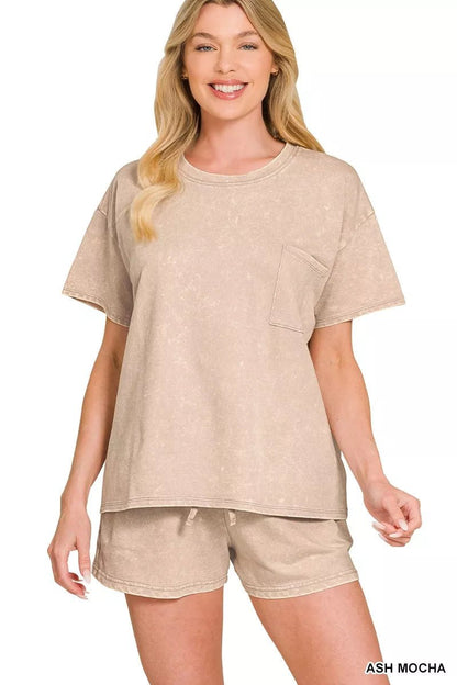Zenana French Terry Acid Washed Relaxed Top & Short Set - Bitsy Gypsy Boutique