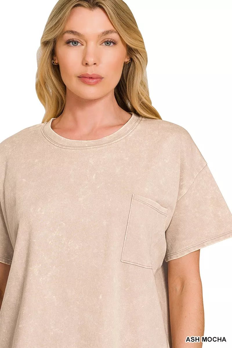 Zenana French Terry Acid Washed Relaxed Top & Short Set - Bitsy Gypsy Boutique