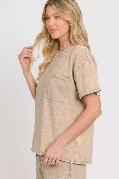 Zenana French Terry Acid Washed Relaxed Top & Short Set - Bitsy Gypsy Boutique