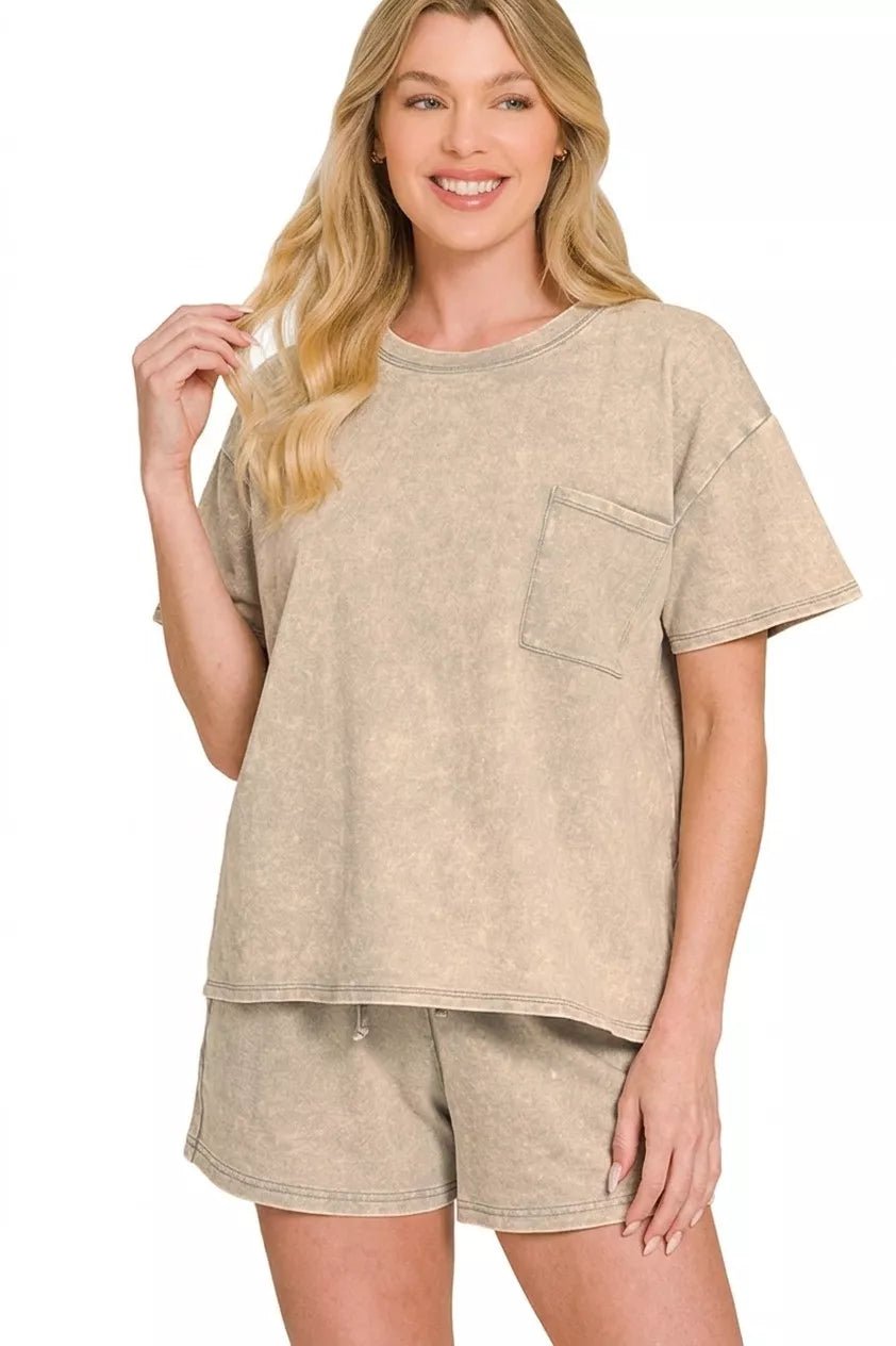 Zenana French Terry Acid Washed Relaxed Top & Short Set - Bitsy Gypsy Boutique