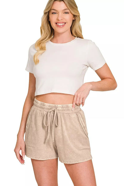 Zenana French Terry Acid Washed Relaxed Top & Short Set - Bitsy Gypsy Boutique