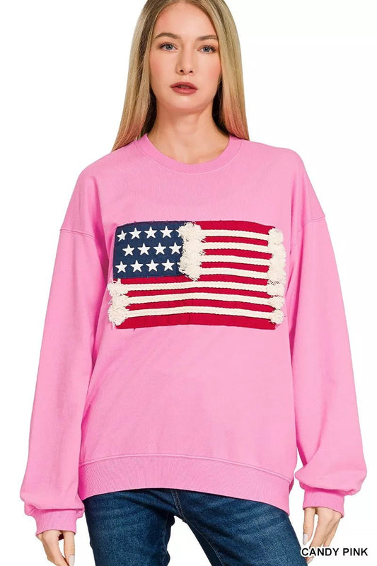 Zenana French Terry American Flag Pullover - Bitsy Gypsy Boutique