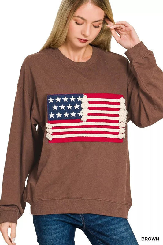 Zenana French Terry American Flag Pullover - Bitsy Gypsy Boutique