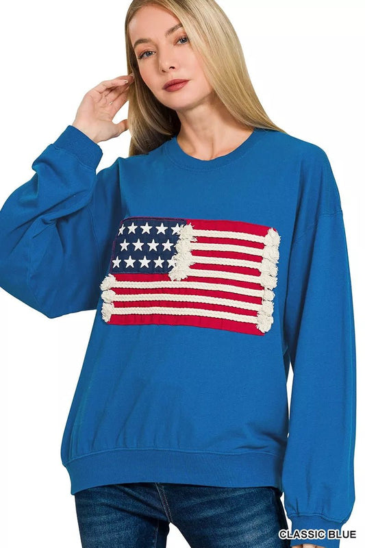 Zenana French Terry American Flag Pullover - Bitsy Gypsy Boutique