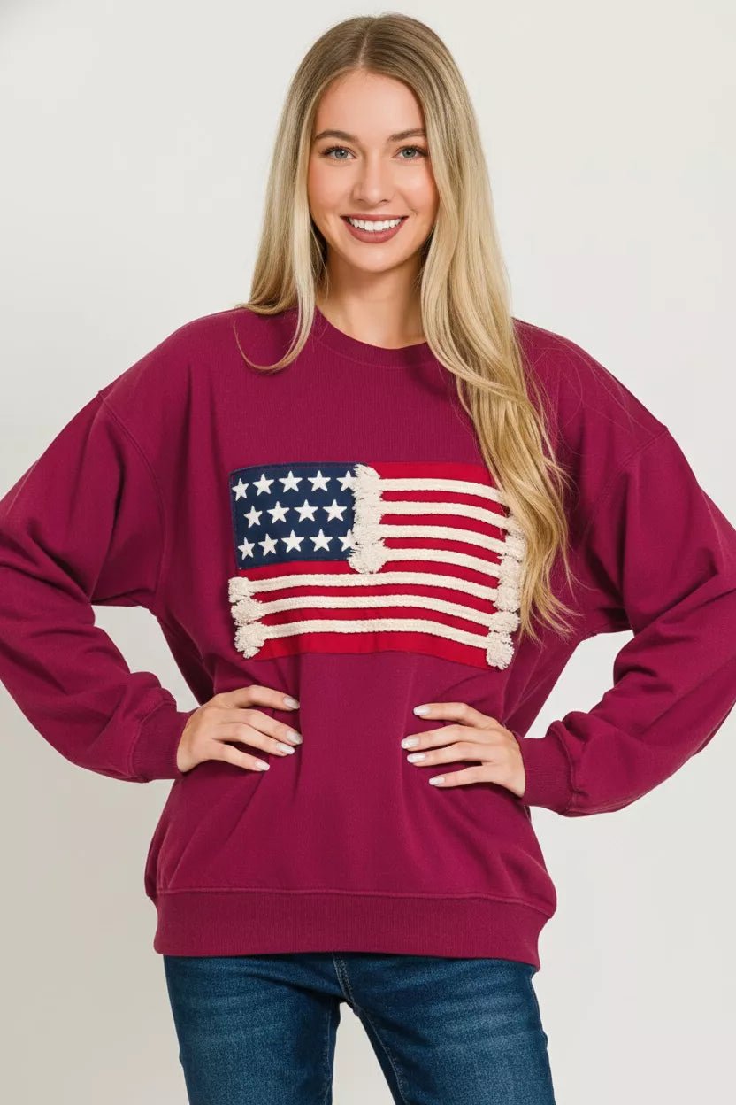 Zenana French Terry American Flag Pullover - Bitsy Gypsy Boutique