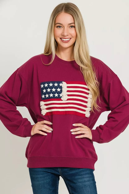 Zenana French Terry American Flag Pullover - Bitsy Gypsy Boutique
