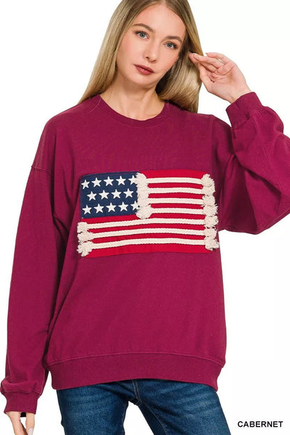 Zenana French Terry American Flag Pullover - Bitsy Gypsy Boutique